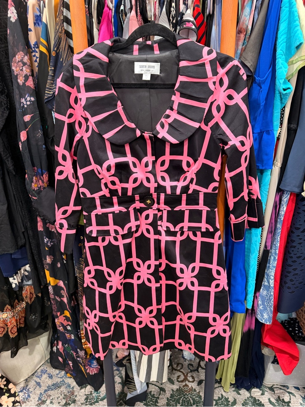 Skirtin Around Black & Pink Geometric coat